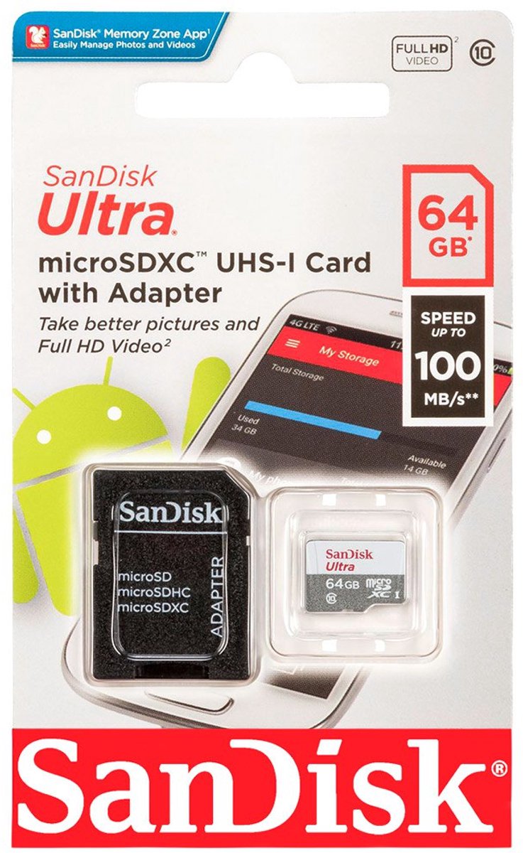 SanDisk 64GB Ultra microSDXC flashgeheugen Klasse 10