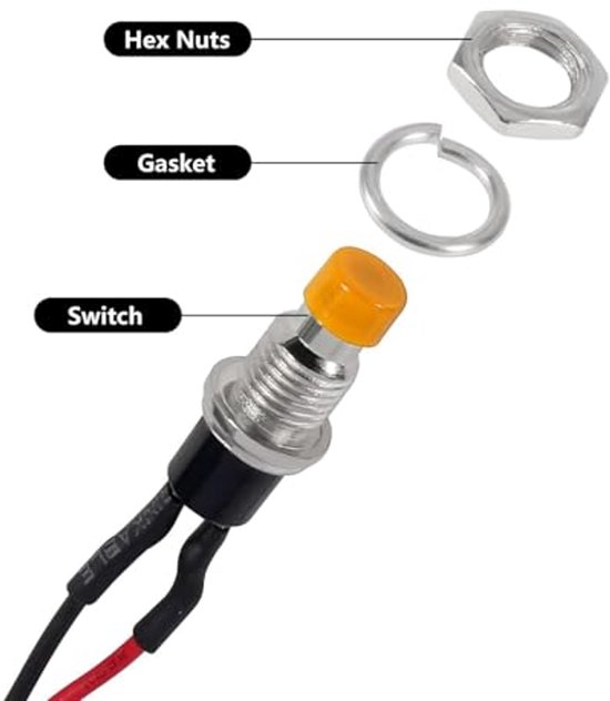 Minidrukknoppen Set van 12 - 7mm Voorbekabelde Momentary Drukknoppen 3V-230V — afbeelding 3