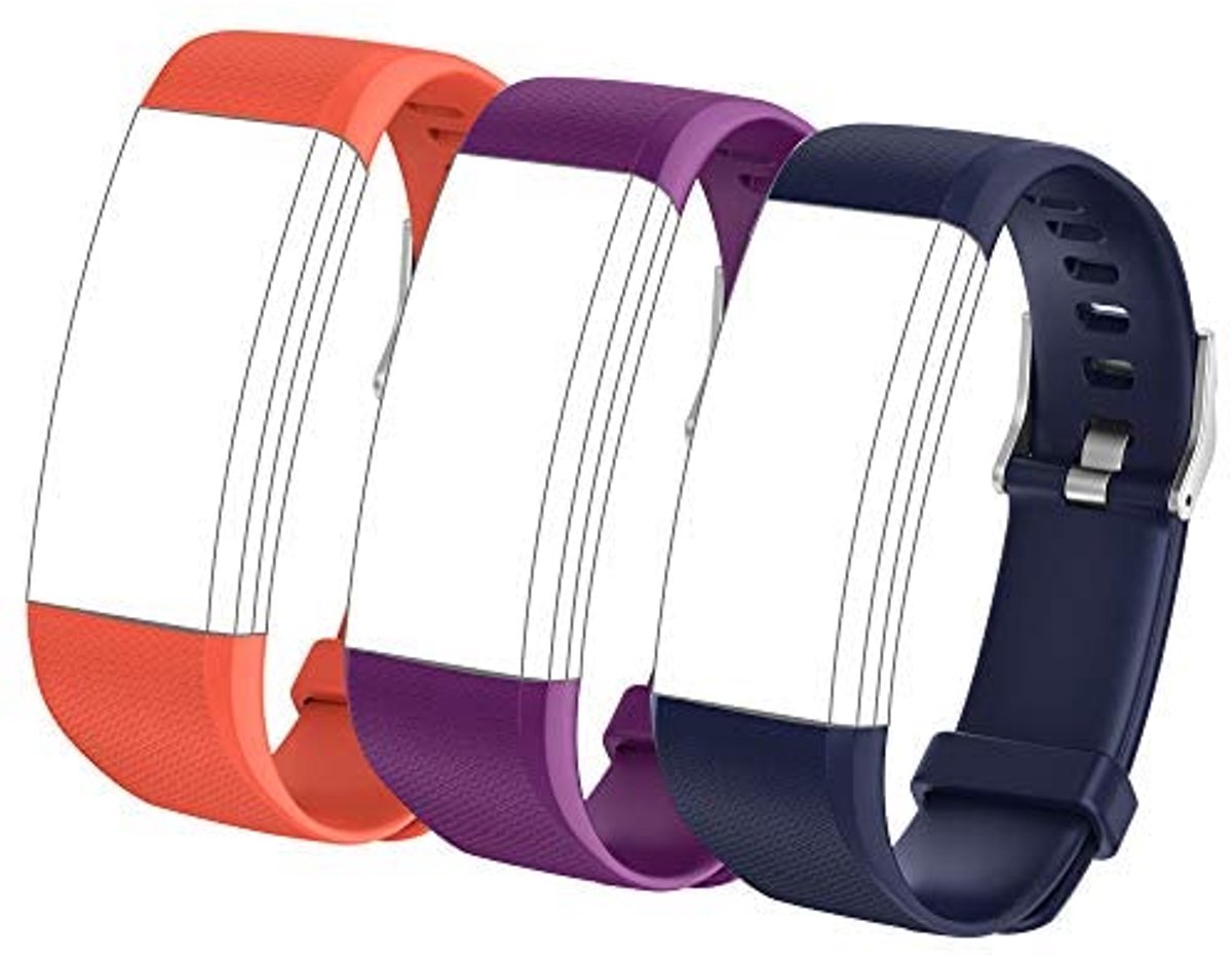 Fitnessarmband voor Smartwatch en Activiteitstracker - Ademend en Huidvriendelijk, 3 Verpakkingen in Paars, Blauw en Oranje