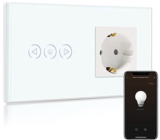 BSEED Normaal Stopcontact met Slimme Lichtschakelaar Zwart,2 Voudig