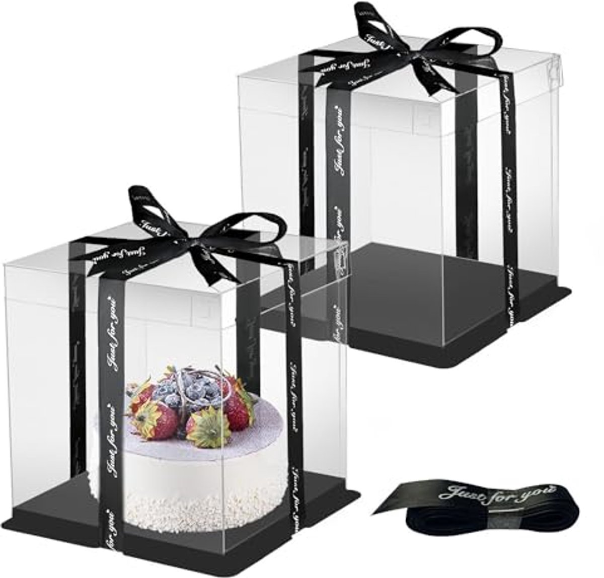 Set van 2 Transparante Taartdozen voor Verjaardagsdesserts - 21x21x24cm