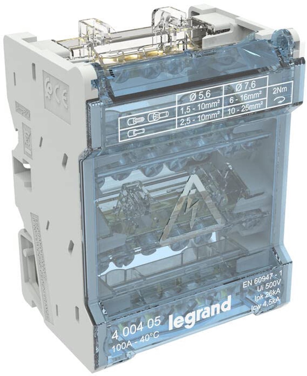 Modulaire verdeler 4-polig 100A - 4 modules voor elektrische installaties