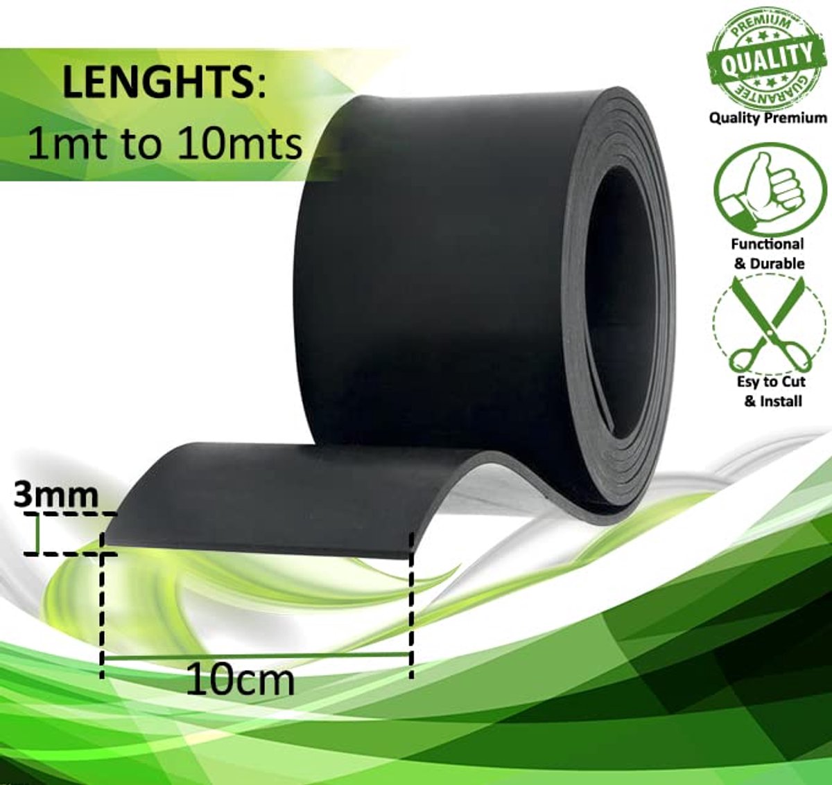 Rubberplaat voor verschillende toepassingen - 10 cm breed x 2 m lang, 3 mm dik