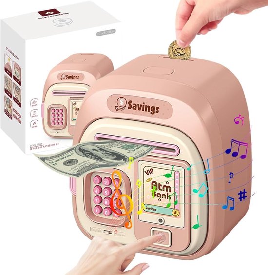 Tirelire électronique pour Enfants - 3 à 12 ans - Tirelire numérique avec Musique et protection anti-empreintes digitales - Cadeau pour Filles