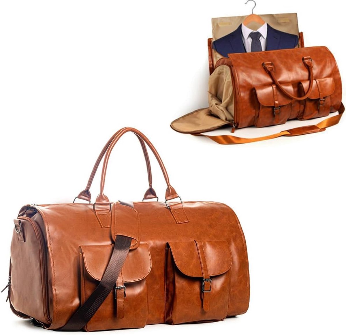 Pack Bag - Garment Bag - Travel Bag - Unisex 2-in-1 - Waterproof Suit Weekender Bag - Met Schoencompartiment - Handbagage - Voor Mannen en Vrouwen - Reis - Zaken - Bruin