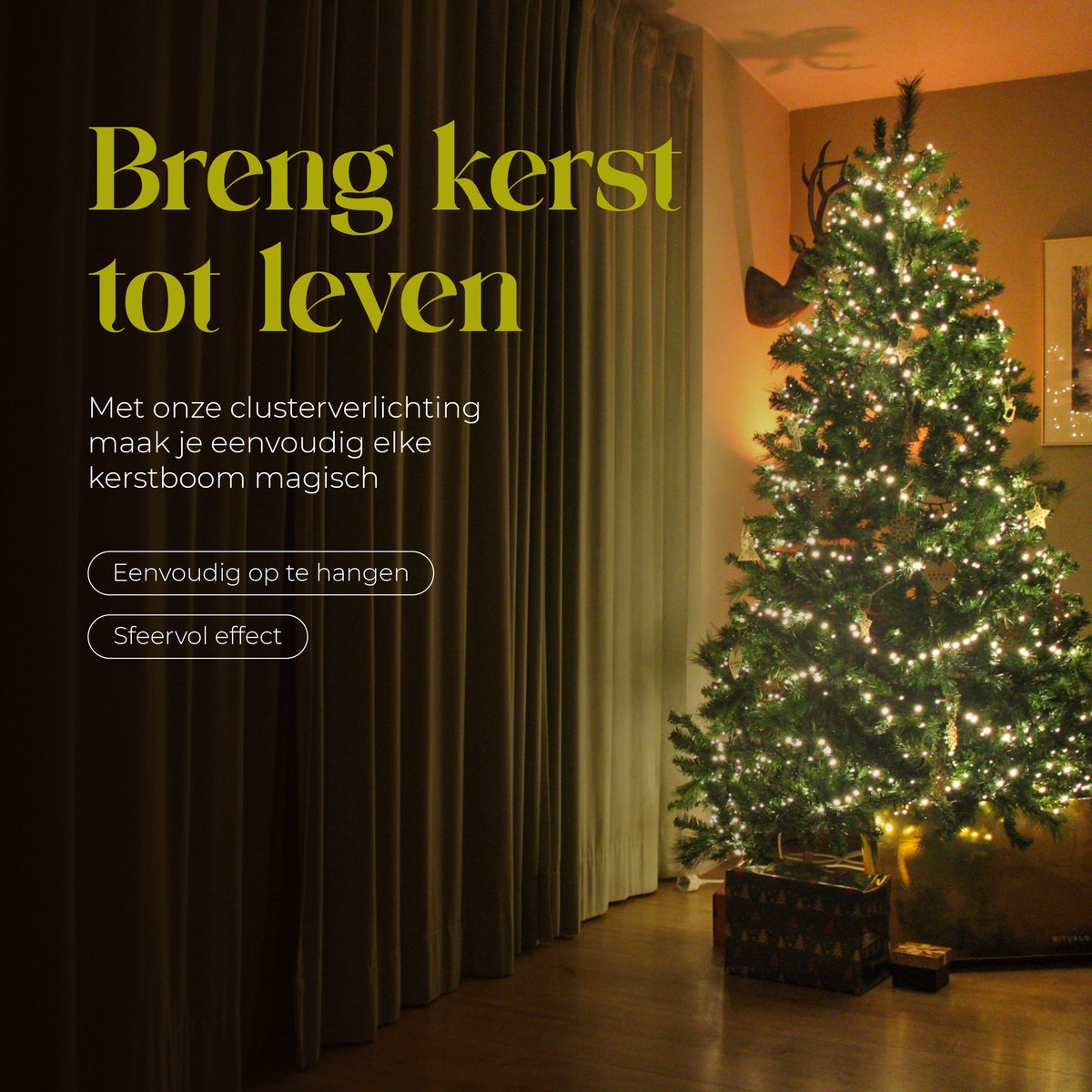 Giftmas Kerstboomverlichting - Kerstverlichting Buiten - 9M Clusterverlichting - 450 Warm Witte LED’s - Binnen en Buiten - Warme Sfeerverlichting – foto 5