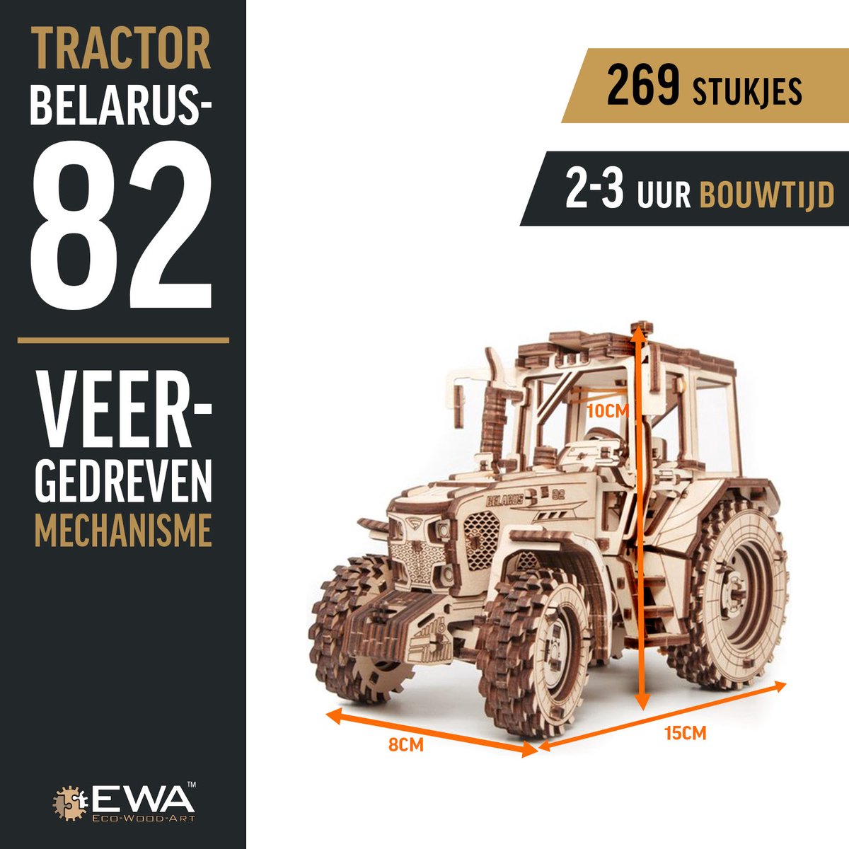 EWA Eco Wood Art Trekker BELARUS 82.3 Met Ploeg Houten Mechanisch 3D Puzzel Voor Volwassenen En Tieners 14 Lijmloze Zelfassemblage 325 Stukjes 1305292221