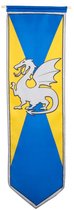 Boland Ridder banier - blauw/geel - met draak - 100 x 30 cm - vlag - riddervlag - ridder versiering - middeleeuwen