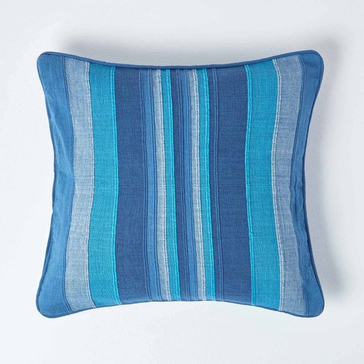 Ibenzoa Blauwe katoenen sierkussenovertrek met strepen en ritssluiting 60x60 cm
