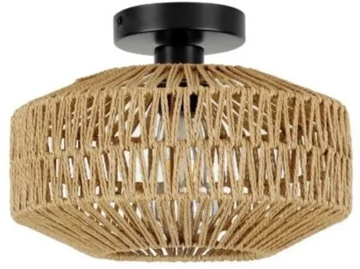 Fubzz Boho Plafondlamp - Handgeweven Rotan - Vintage Boerderij Stijl - 30CM - Duurzaam Natuurlijk Materiaal - Voor Slaapkamer Hal En Keuken