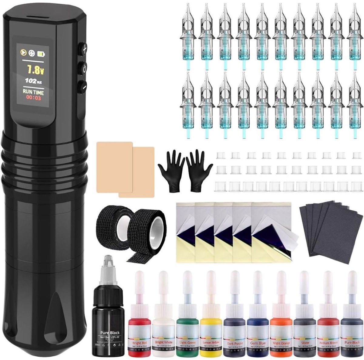 DailySupplies® Tattoo Machine met Accessoires - Tattoo kit Draadloos - Complete Set - Zwart