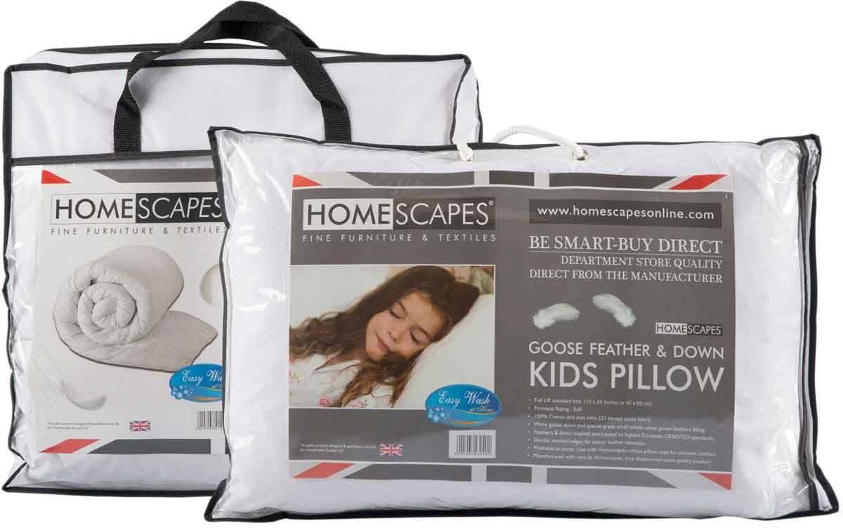 Homescapes Kinder Dekbed & Kussen Set 120x150 cm + 60x40 cm – Ganzendons & Veren – Warmteklasse 3 – OEKO-TEX® & RDS Gecertificeerd