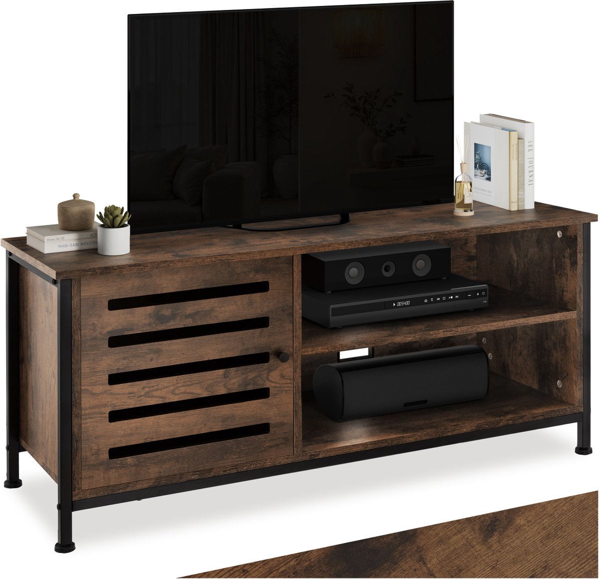 tectake® TV-meubel - TV Kast en 2 Vakken - Lowboard voor TV's tot 55 Inch - Houten TV-dres