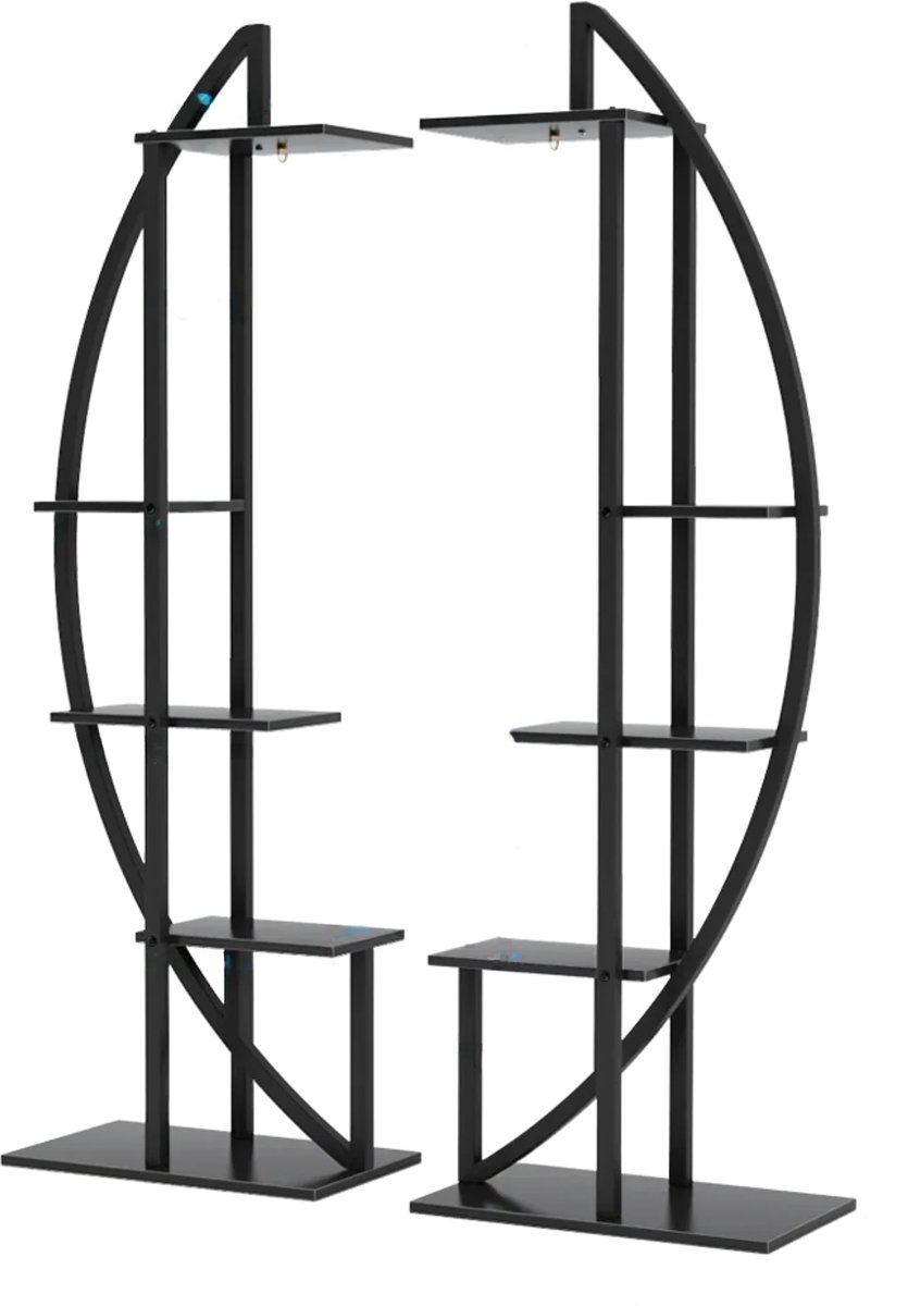 Ovale plantstandaard - Set van 2 - Voor binnentuin, woonkamer en balkon - Plantenrek - Plantentafel - Multifunctionele Gebogen Display Plank - Bloemenrek