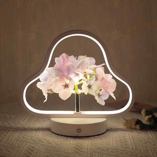 Nachtlampje - Bureaulamp - Nachtlampje kinderen - LED Tafellamp Wolk met Hortensia - 3-Kleuren Licht (Wit/Warm/Natuurlijk) - USB Oplaadbaar - Dimbaar & Touch-Bediening - Decoratieve Nachtlamp (24×12×22 cm) van Mylily's Choice — afbeelding 4
