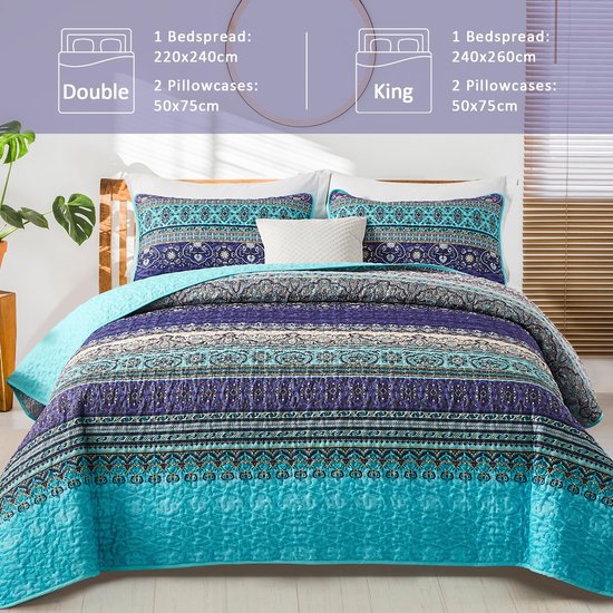 King-size Boho Patroon Gewatteerde Bedsprei - Microfiber Quilt 240 x 260 cm King-size Boho Patroon Gewatteerde Bedsprei - Microfiber Quilt 240 x 260 cm