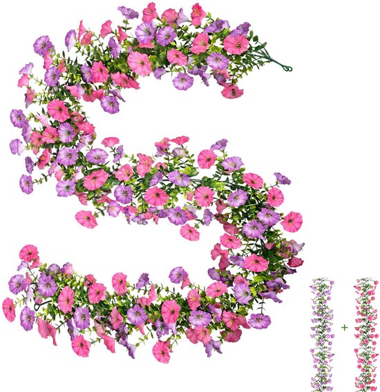 Foto: Set van 2 kunstmatige hangplanten petunia bloemenslinger kunstbloemen hangende decoratie kunstbloemen slinger klimplanten