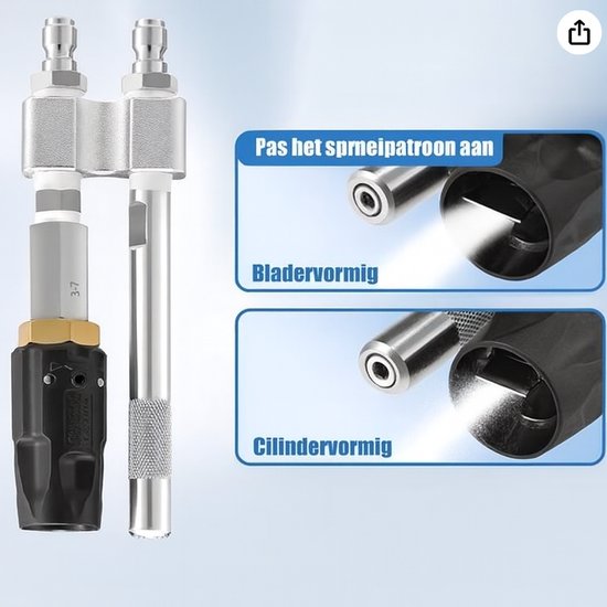 2-in-1 hogedrukreiniger tool versie 1/4 inch, Cleaningshop Injector in versie 1/4 inch. M5 gedraaid sproeimondstuk, lange reikwijdte alsook brede applicatie voor hogedrukreiniger. Ideaal voor softwash - Twist - Dual sprayer - Hogedruk van Twist — afbeelding 2