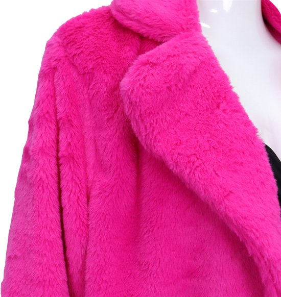 Manteau en fausse fourrure rose Joya Kids pour Adultes | Manteau de Bont pour femme | Mauvais manteau de fourrure de proxénète | Chaud et doublé | Avec Boutons-pressoirs et poches | Déguisements | Costume d'Halloween et de Carnaval | Taille L