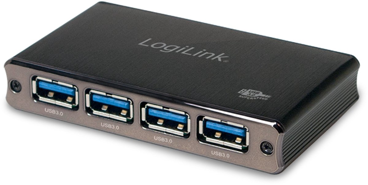 LogiLink UA0282 UA0282 USB-hub 4 poorten USB-A USB 3.0 5 GBit/s Met aluminium behuizing, Met status-LED's Space grijs