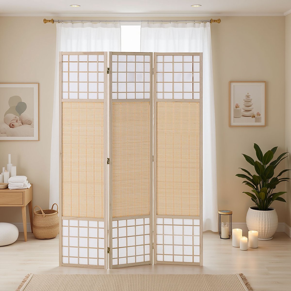 Homestyle4u Homestyler4u Kamerscherm - 120x170 cm - Natuur Bamboe Lamellen Natuurlijke Kleuren