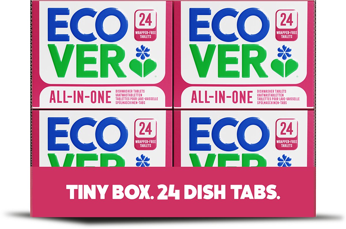 Ecover All-in-One - Vaatwastabletten - 4 x 24 stuks - 3-in-1 werking - zonder plastic omhulsel - met zout & glansspoelmiddel - Plantaardig & Biologisch afbreekbaar - frisse geur