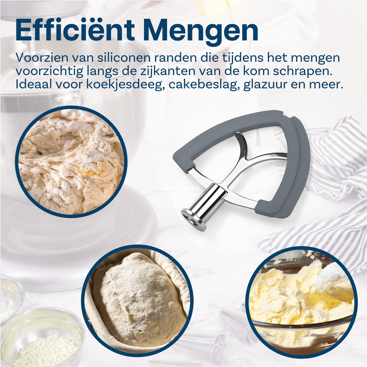 Flex Edge Klopper voor KitchenAid 4,5-5 Quart Tilt-Head Stand Mixers Artisan & Classic Series van MMOBIEL – RVS Platte Mixer Paddle met Flexibele Siliconen Randen - Komschraper – Vaatwasserbestendig thumbnail 3