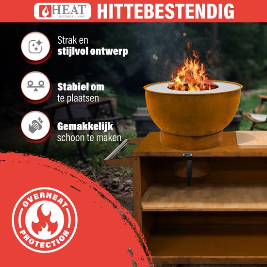 HEAT Outdoor Living Buitenkeuken Trolle Roest - Barbecue met Opslag - Mobiele Buitenkeuken - Barbecue Plancha - Grillen - Staal - Incl. Snijplank - Sfeervolle Avonden met Vrienden en Familie - 117x46x106cm van HEAT Outdoor Living — afbeelding 2
