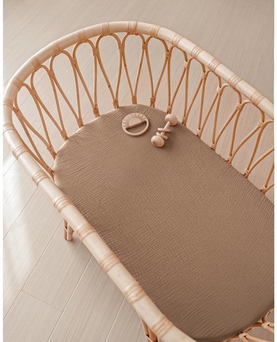 2 Stuks - Hydrofiele Baby Hoeslaken Wieg - Kinderwagen matras - Bruin en kaki - 80x40 cm - Aankleedkussenhoes — afbeelding 3