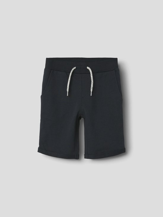 Donkerblauwe korte broek met aantrekkoord en omgeslagen zoom.