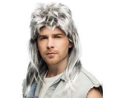 Boland - Pruik Davey Grijs - Laagjes - Lang - Mannen - Rocker - 90's - Old School - Punk - Retro - Aso - Carnaval - Themafeest - Foute Party