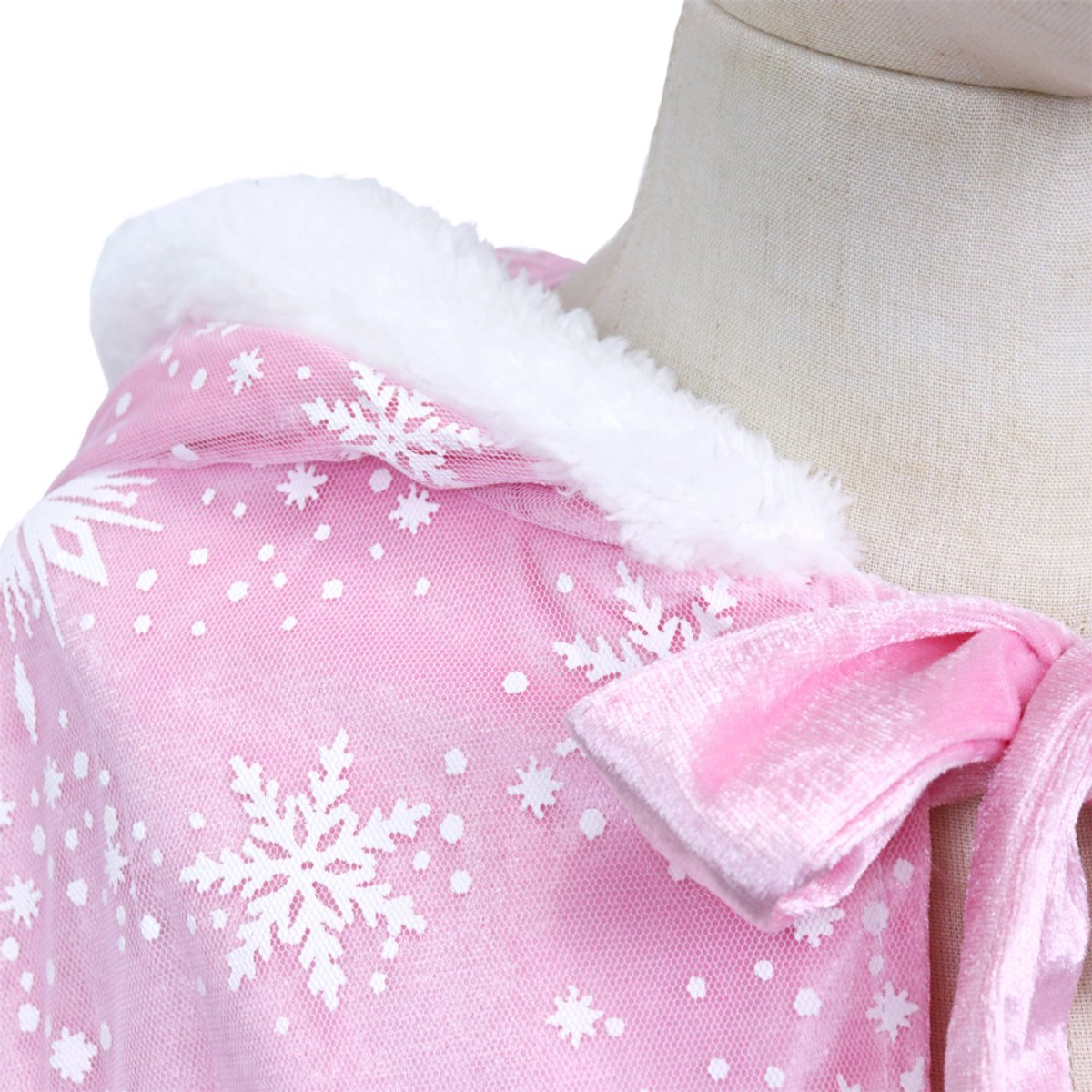 Joya Kids® | Luxe Winter Prinsessen Cape kind | Roze met witte sneeuw & glitters | IJskoningin cape met capuchon | Verkleedcape meisjes | 76 cm | Winter kostuum | Luxueuze Uitvoering — afbeelding 9