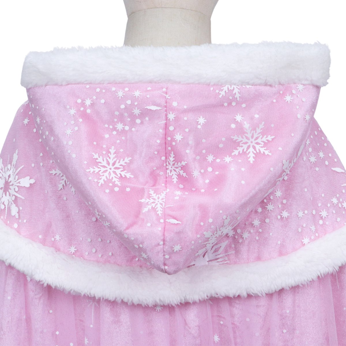 Joya Kids® | Luxe Winter Prinsessen Cape kind | Roze met witte sneeuw & glitters | IJskoningin cape met capuchon | Verkleedcape meisjes | 76 cm | Winter kostuum | Luxueuze Uitvoering — afbeelding 3