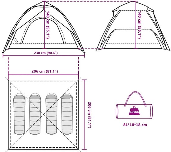 vidaXL - Koepeltent - 4-persoons - snelontgrendeling - verduisterende - stof - wit van Vidaxl — afbeelding 5