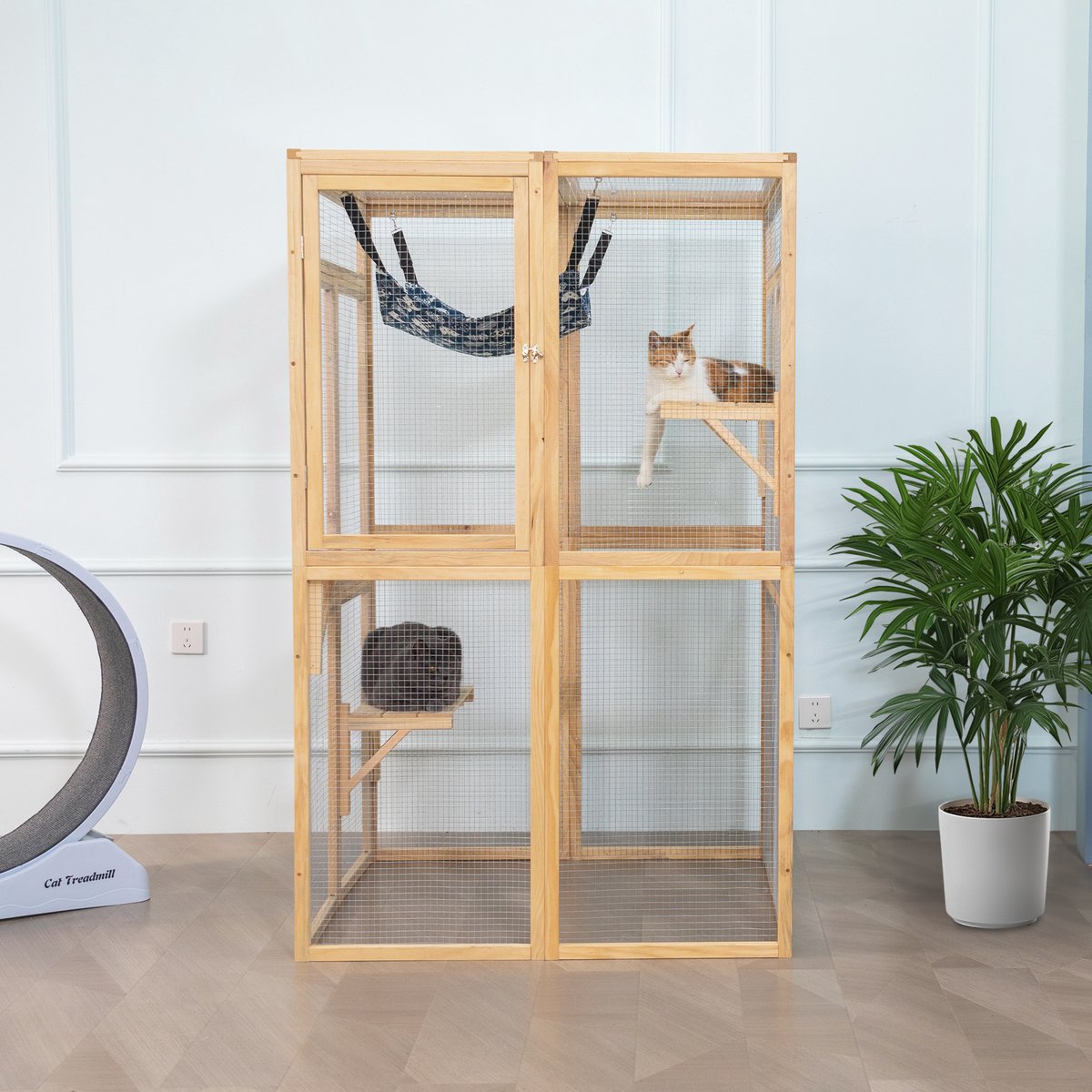 Sweiko Houten Kattenhuis - Kattenkooi - Met zitstok - Hangmat - Kattenappartement - Natuurlijk