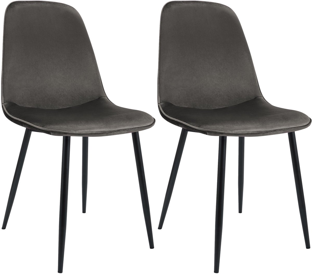 CLP Maryam Set van 2 eetkamerstoelen - klassiek - met rugleuning - zwart metalen frame - belastbaar tot 150 kg - Fluweel/antraciet