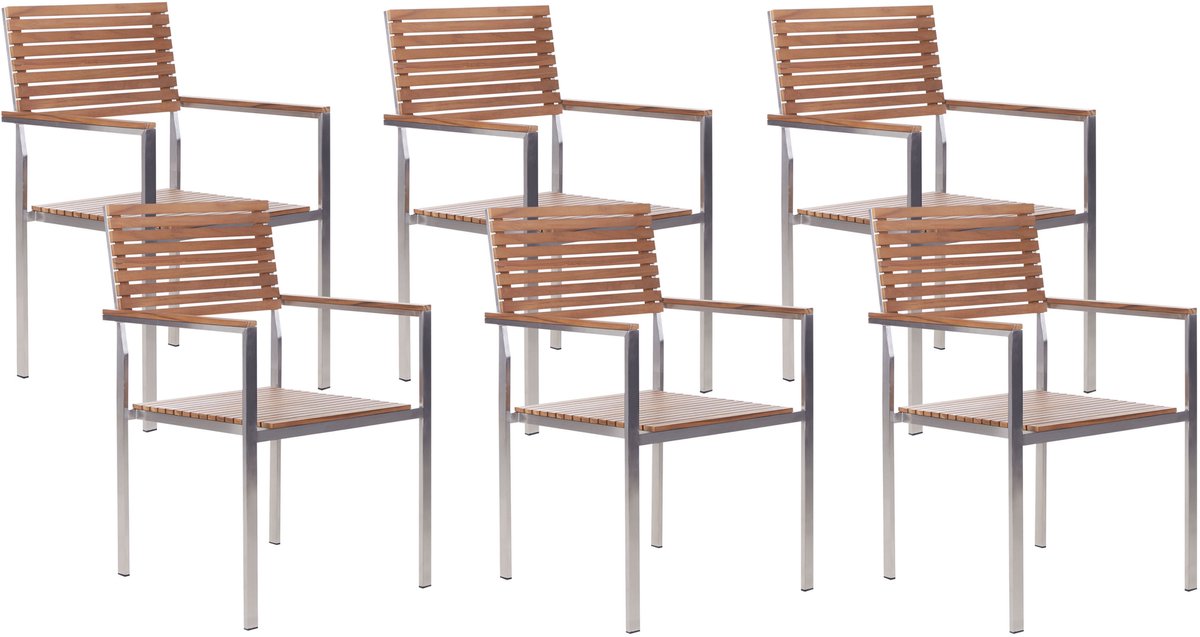 BELIANI VIAREGGIO II - Tuinstoel set van 6 - Lichte houtkleur - Teakhout