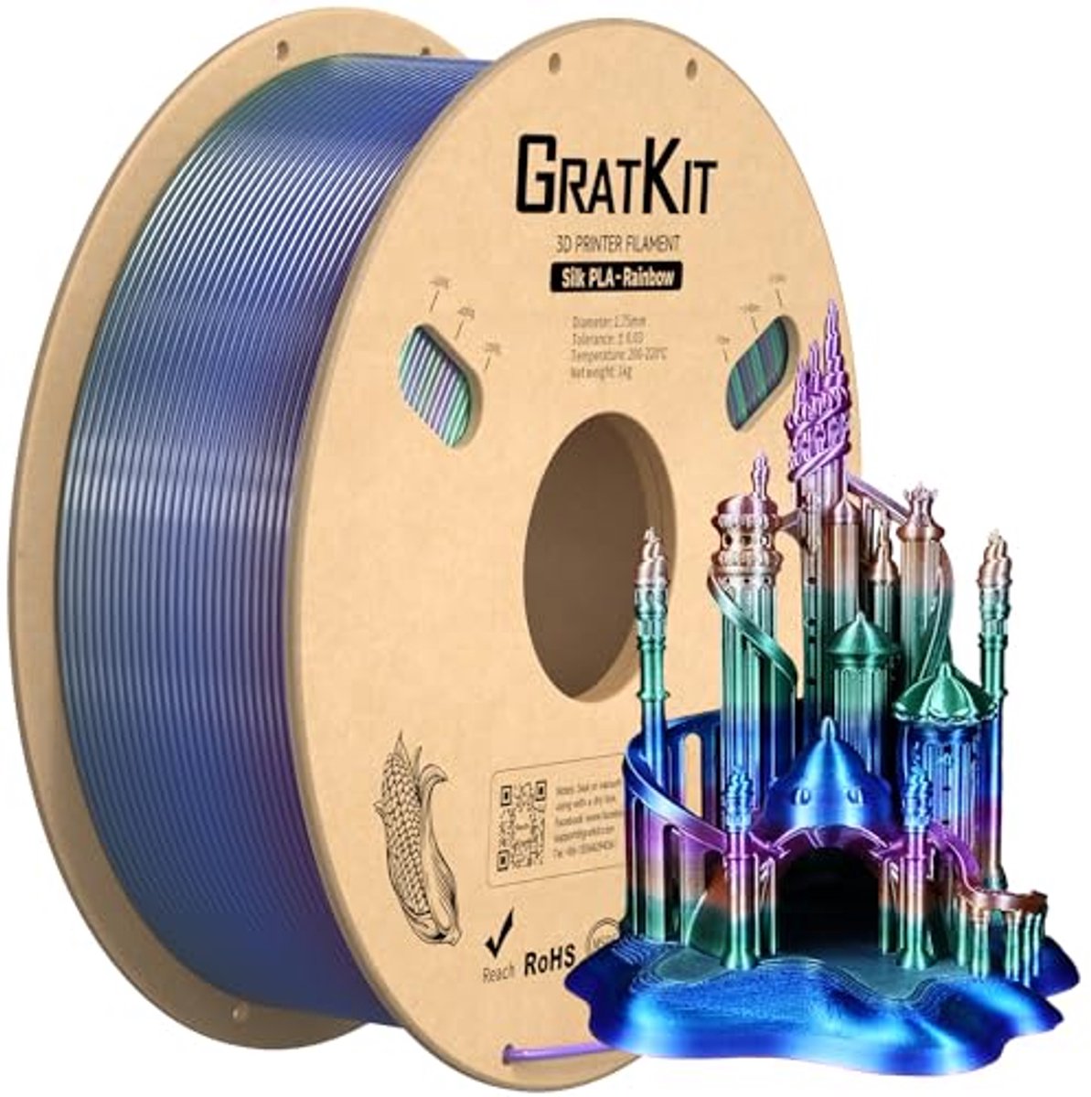3D-printer filament 1.75mm Rainbow Silk PLA - Veelkleurig en Nauwkeurig