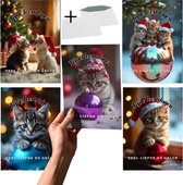 Grand X - Kerstkaart - Kittens - 5 Kaarten - Inclusief Enveloppen - A6 Formaat - Kerstkaarten Met Enveloppen