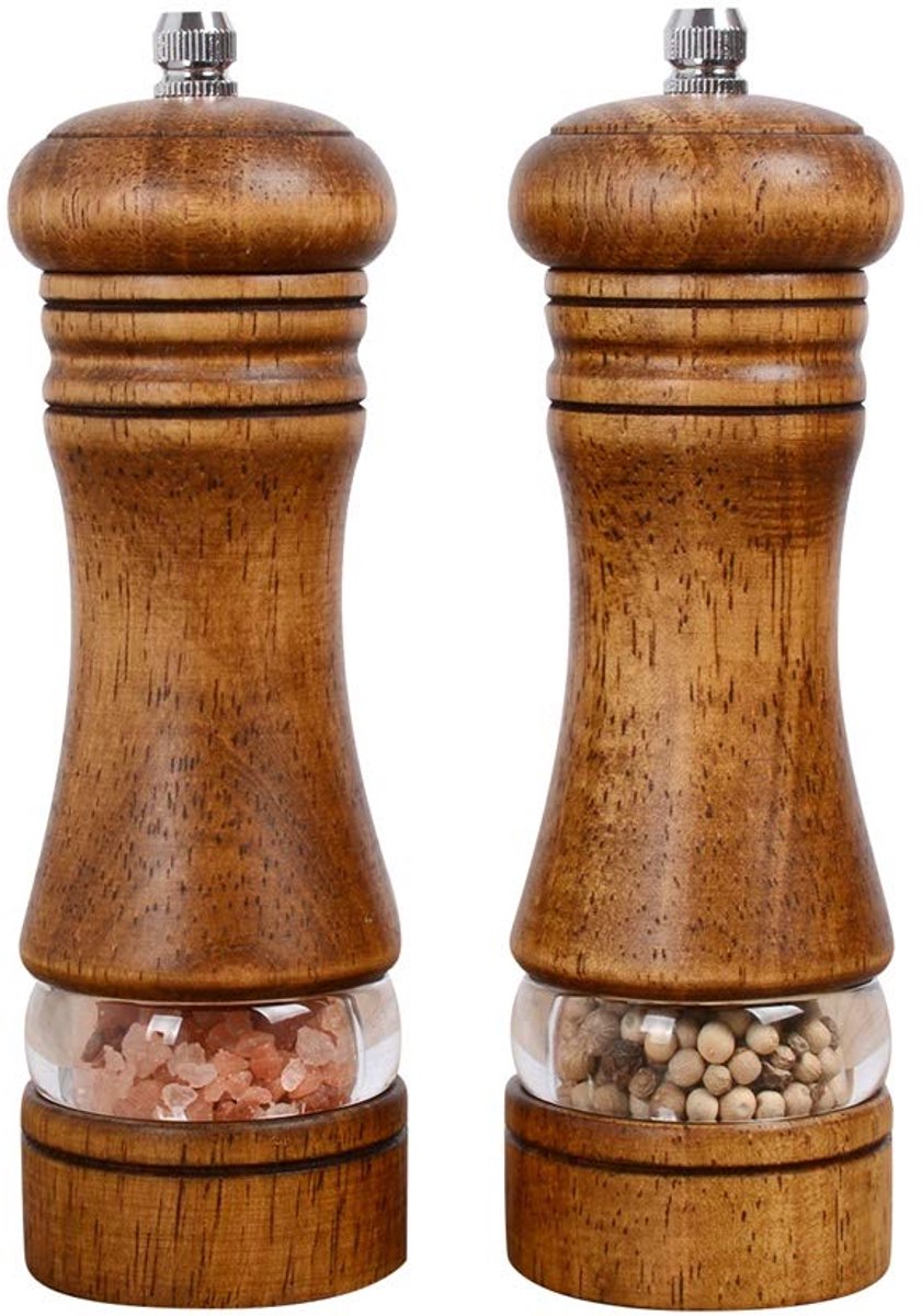 JeiibrZui Zout-En Pepermolen - Herbruikbare Maalset - Aanpasbare Maling Voor Zeezout En Zwarte Peper - 2 Stuks - Keuken Decoratie In Natuurlijk Eikenhout