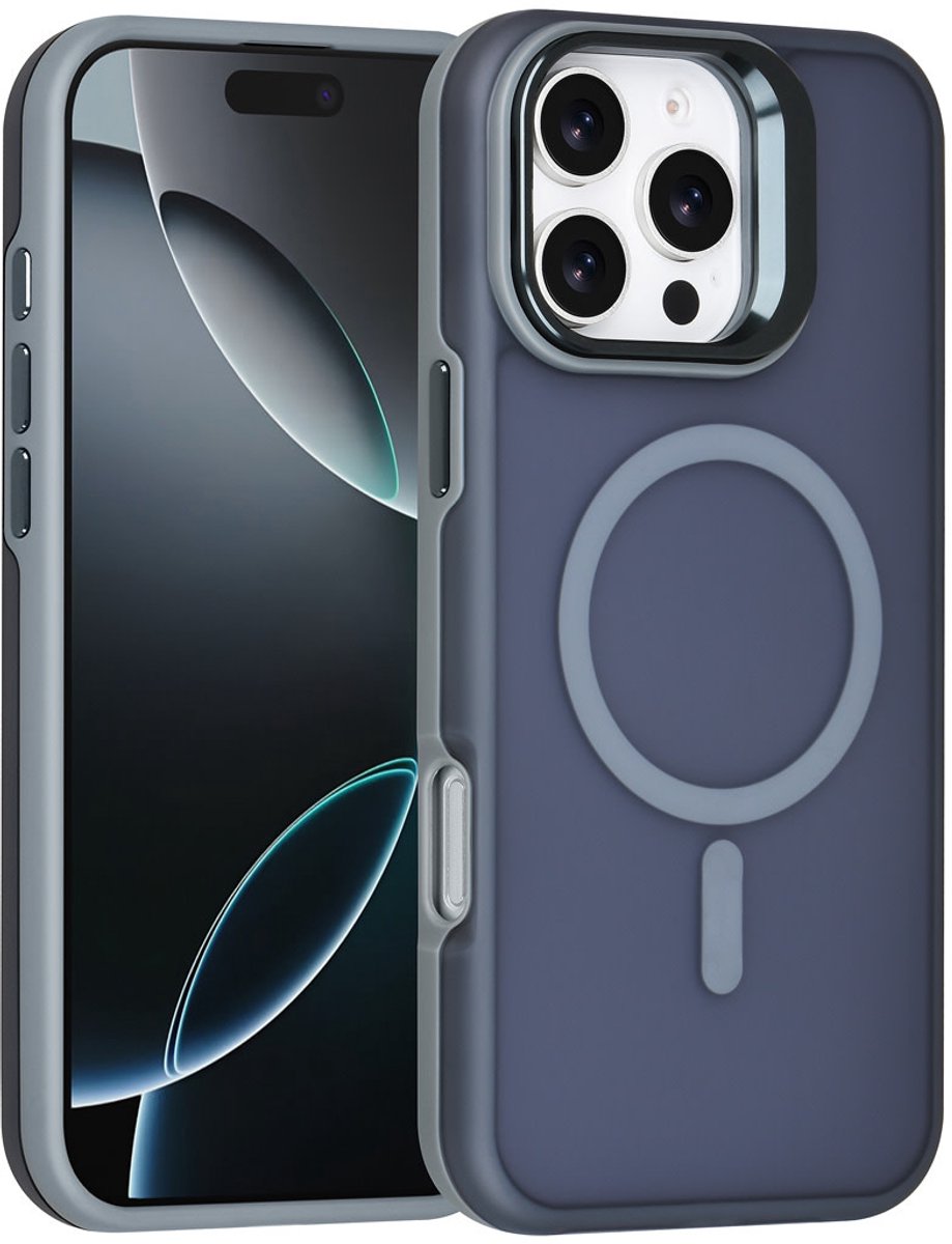 TUNIQ Back cover voor iPhone 16 Pro Max - MagSafe - Met Camera Stand - Grijs