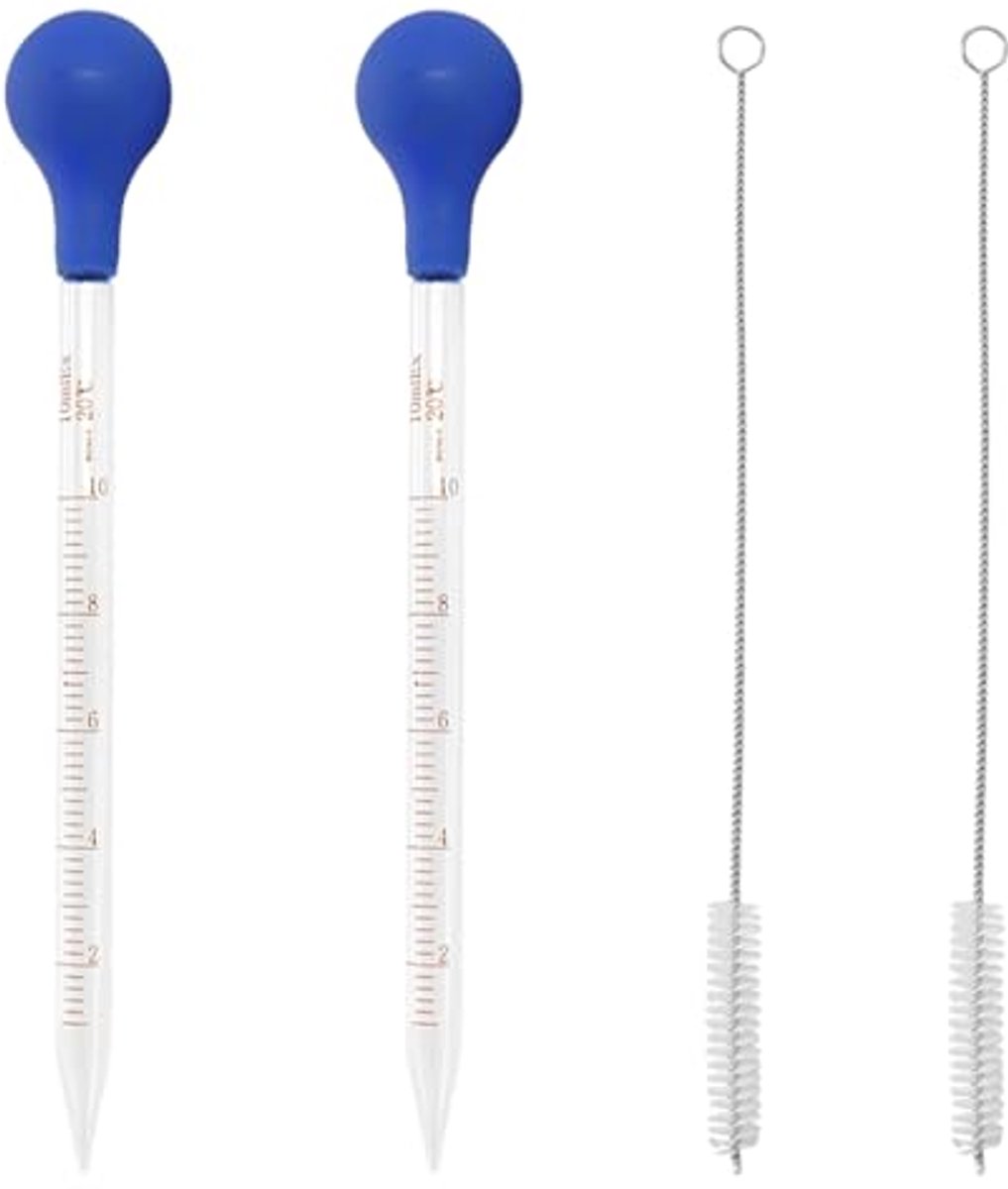 Image of 10 ml stroeve druppelaars met reinigingsborstels en pipetdruppelaar voor laboratorium en snoep