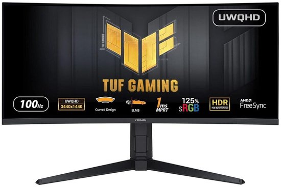 ASUS TUF Gaming 34″ Ultrawide Curved Monitor 3440×1440 WQHD 100Hz 1ms HDR FreeSync UWQHD