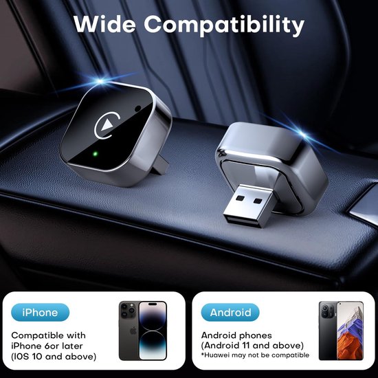 CP204 Serie - Draadloze CarPlay Adapter - Android Auto Compatibel - Plug & Play - Automatische Herverbinding - Lage Latentie - Universele Auto Adapter - Bluetooth 5.3 - Dual-Band WiFi - Voice Control van Carpuride — afbeelding 3