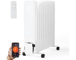 Elektrische Olieradiator 2500 W 11 elementen 3 vermogens met afstandsbediening & wifi-app Wit