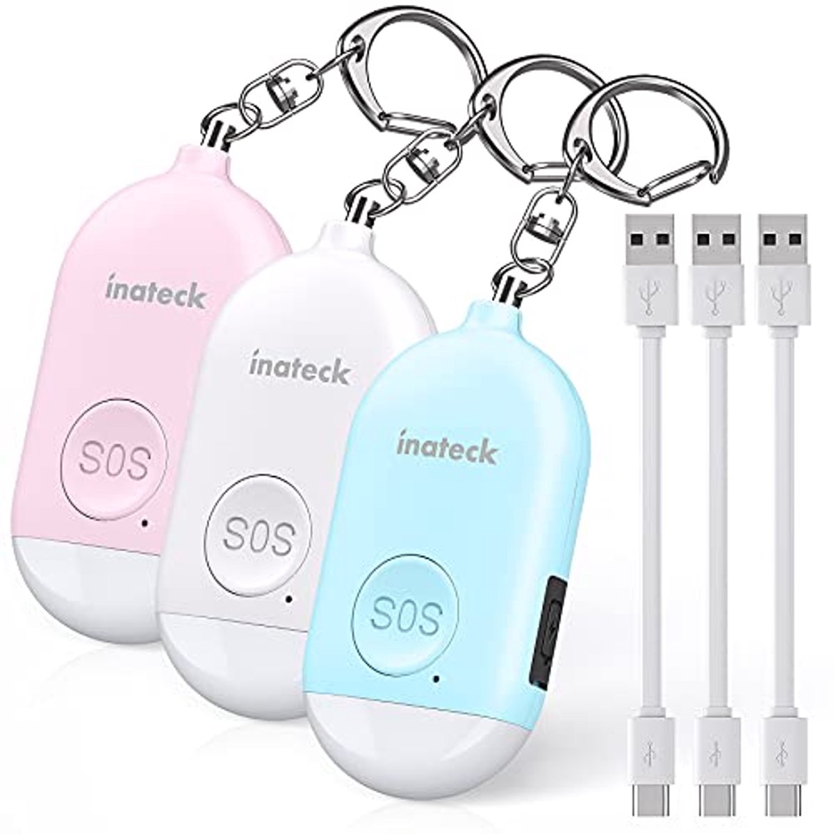 Oplaadbaar Sleutelhanger Alarm met LED-Licht - Zelfverdedigingsalarm 130 dB - 3-Pack