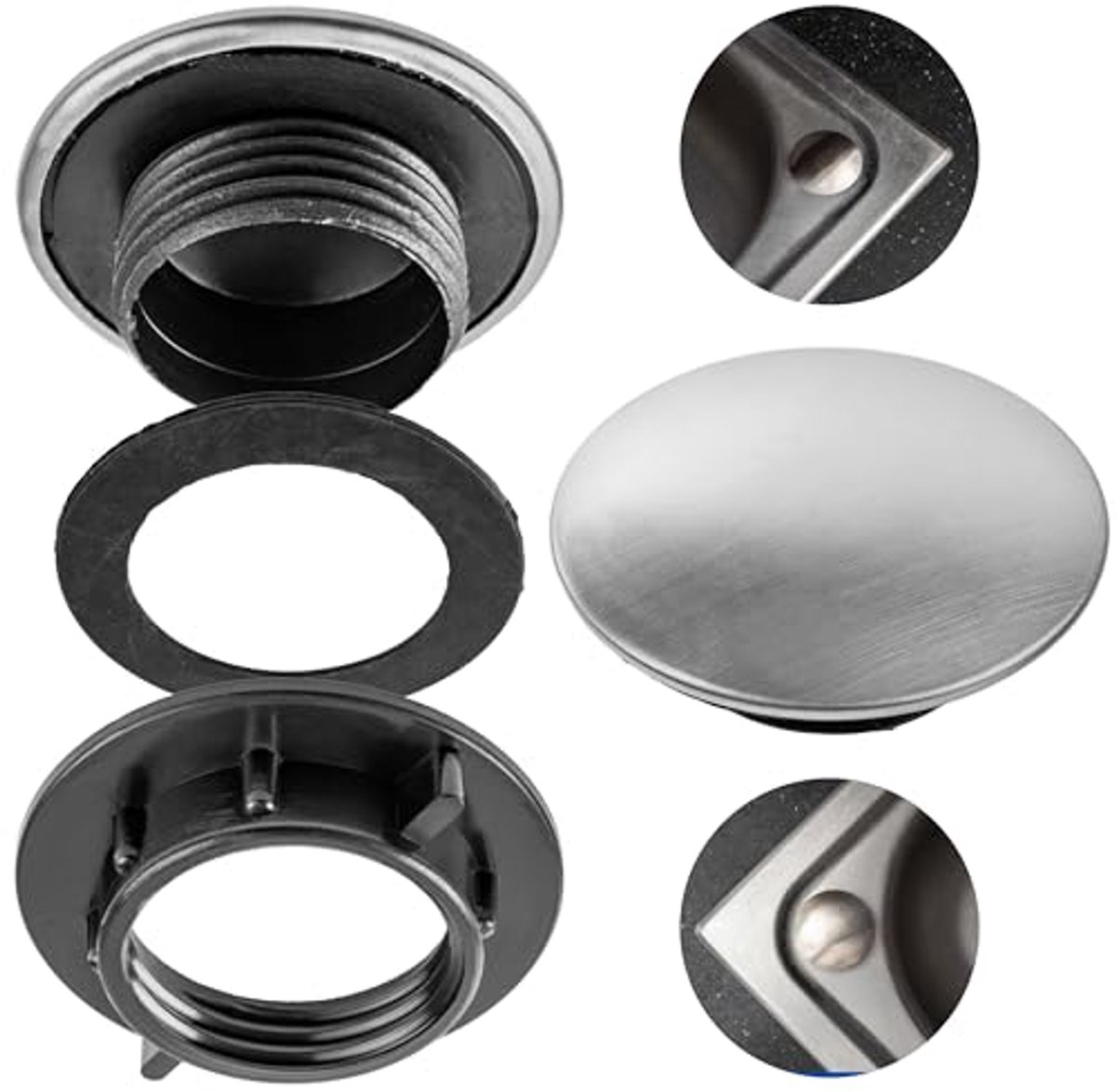 Gaatje Afdekkap voor Gootsteen, Ø 45mm, Inclusief Afdichtring en Moer, Geschikt voor Ø 27mm - Ø 44mm Openingen