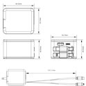 Technische tekening van de GaN-oplader, met afmetingen en een uitschuifbare kabel van 650 mm.