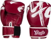 Bordeauxrode bokshandschoenen met klittenbandsluiting en witte 'Gladts' logo.