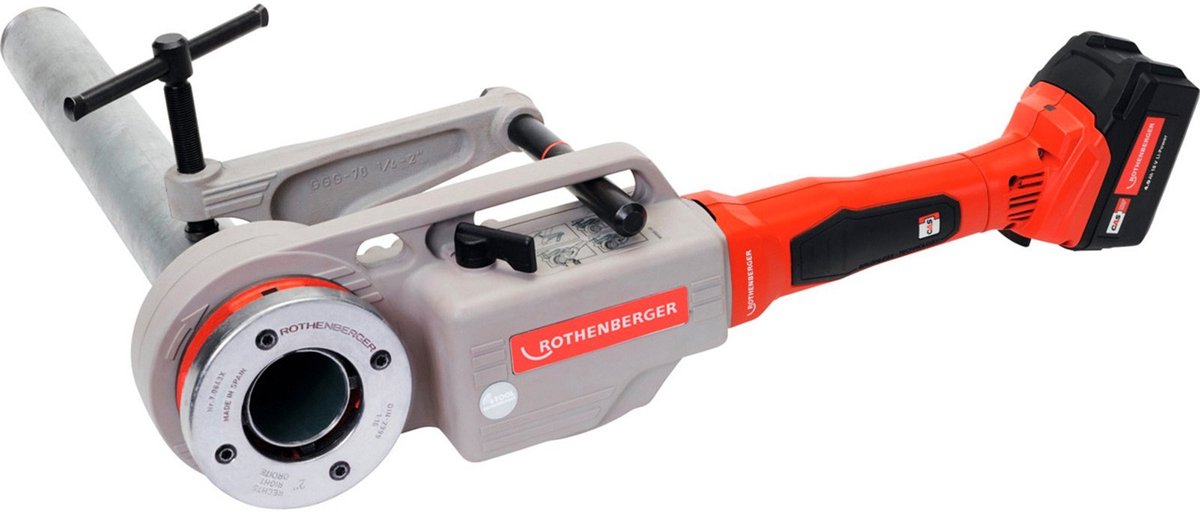 ROTHENBERGER SUPERTRONIC 2000 E Set, met tegenhouder, accu Li-Power 18/4 (4Ah/18V), lader EU en BSPT R, 1/2"-3/4"-1"-1.1/4"-1.1/2"-2" - 1000003389